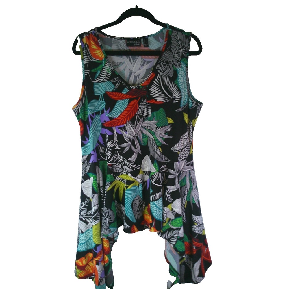 NWOT Attitudes by Renee Como Jersey Dip Hem Knit Tunic Tank Womens  Size L